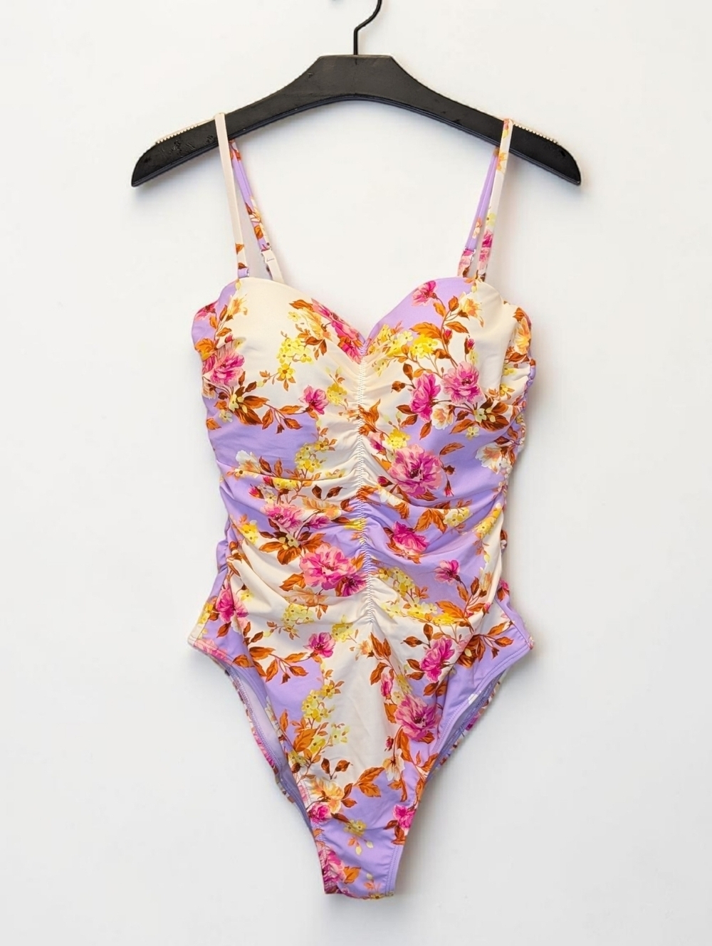 Cupshe Floral Ruched One Piece Swimsuit Tummy Control Purple Pink NWT M L
